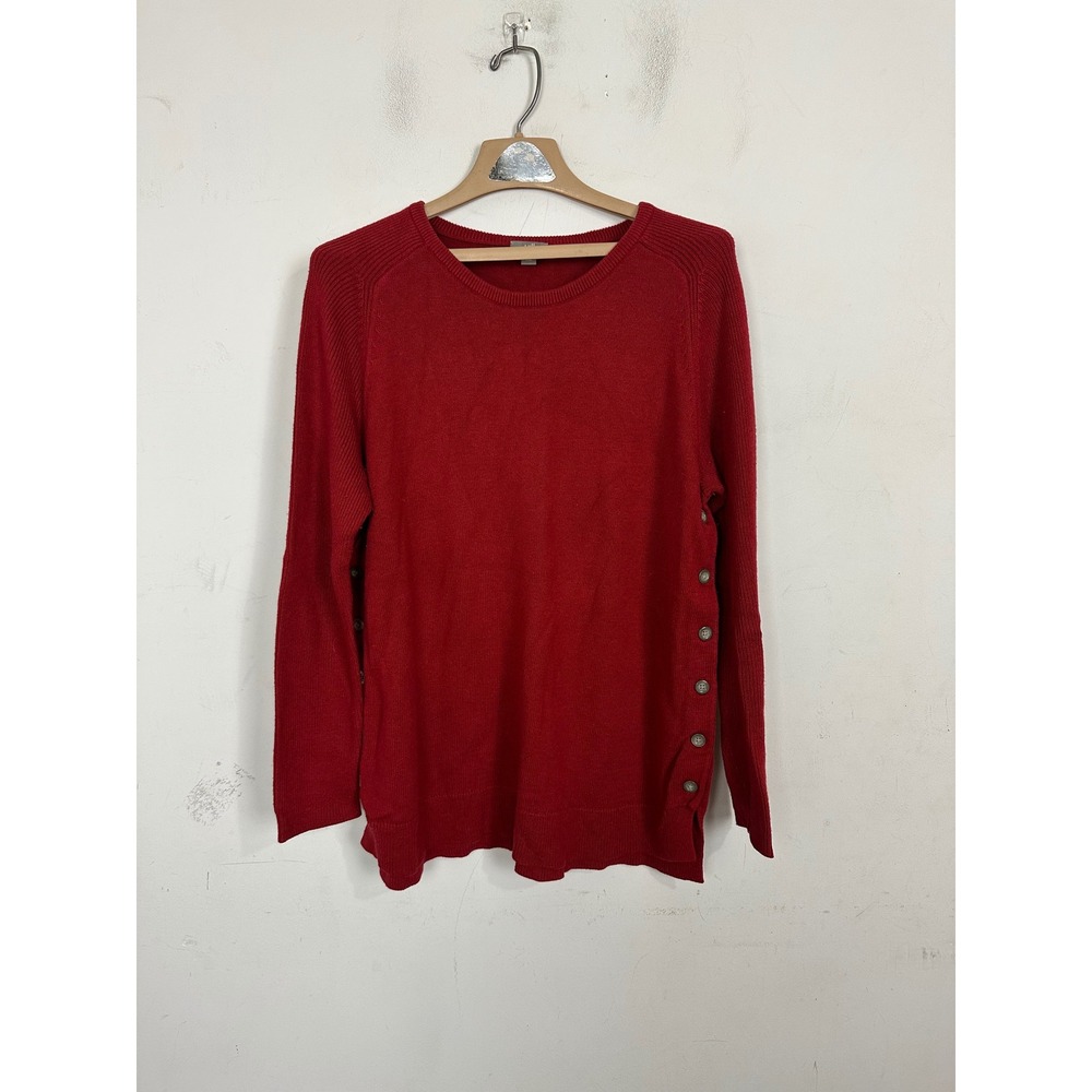 J. Jill Red Cotton Blend Side Button Crewneck Sweater Mens Medium 715160